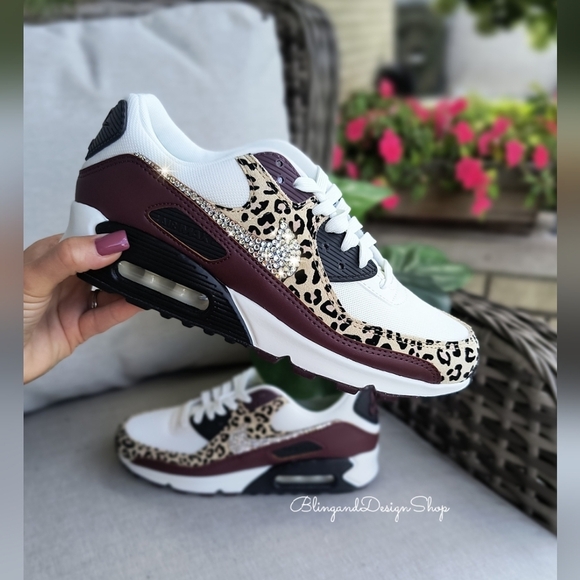 Bling Nike Air Max 90 Leopard Women Sneakers Customized With Swarovski Crystals - Picture 1 of 8